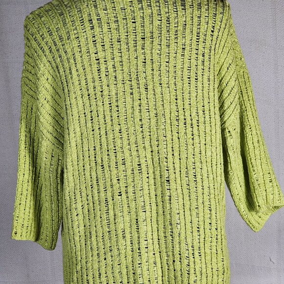 Chico's Lime Open Cotton Poly Open Weave 3/4 Sleeve Sweater Chico Sz 3 US XL 16 - Picture 12 of 16